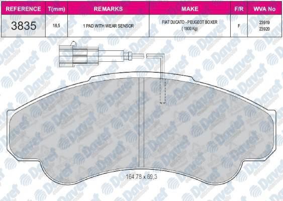 BESER 3835 Fren Balatasi On Wva 23920  Ducato 2.3jtd 2.8jtd  Boxer 2.8hdi  Jumper 2.8hdi 04/2002->